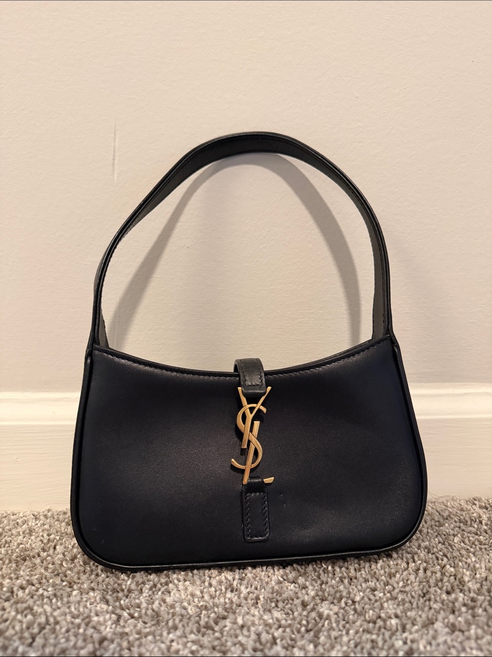 Saint Laurent Black Shoulder Bag with Gold YSL Logo